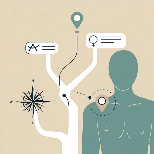 Abstract illustration of sexuality self-discovery journey map