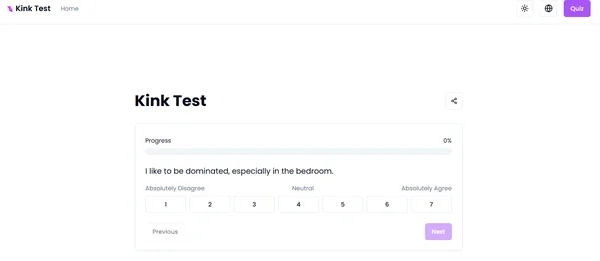 Screenshot of the kink preference test interface