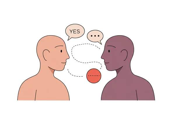 Two people communicating with symbols of consent and trust