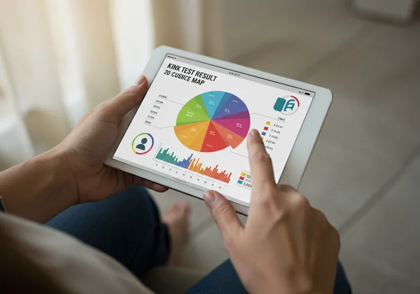 Person viewing personalized kink test results on a screen.