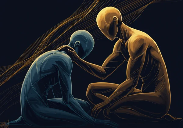 Abstract figures showing mutual care and support in a dynamic.