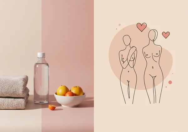 A split image showing physical and emotional aftercare items.