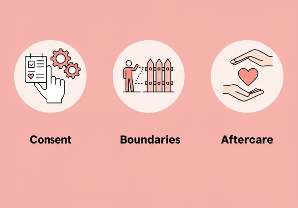 Icons representing consent, boundaries, and aftercare