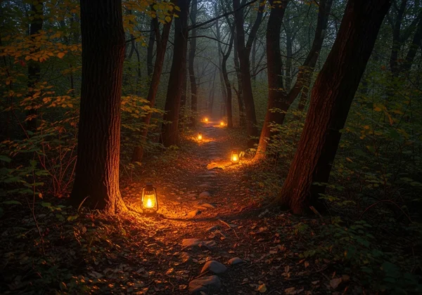 Warm lantern lighting the path